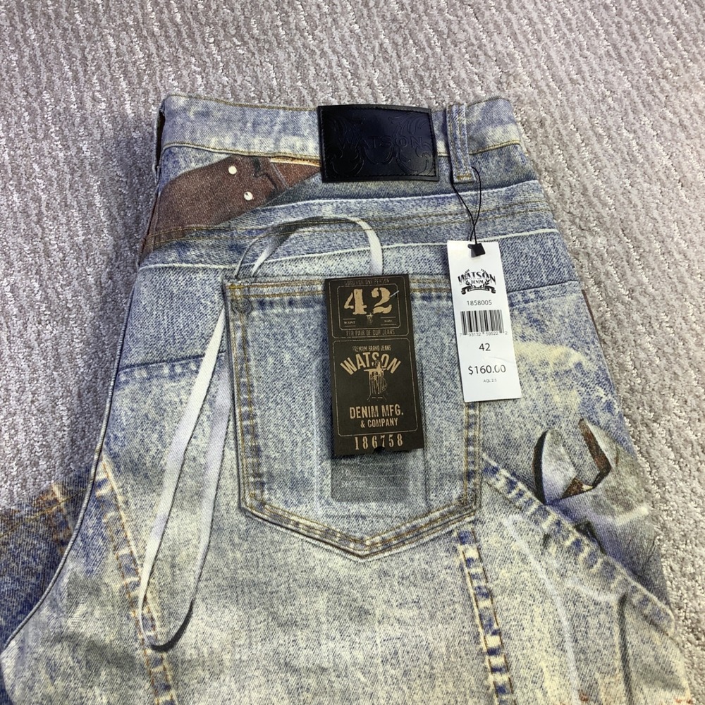 Watson Denim Mens Size 42 Baggy Tool‎ Belt Graphic Acid Wash Jeans NWT